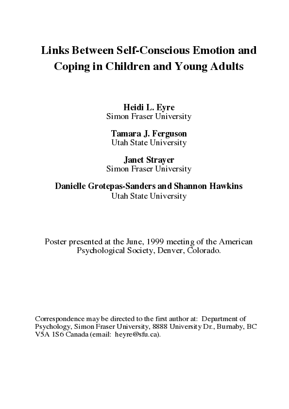 (PDF) Links Between Self-Conscious Emotion and Coping in Children and ...
