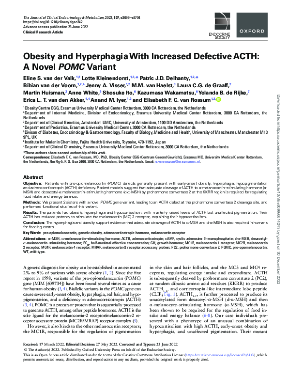 (PDF) Obesity and Hyperphagia With Increased Defective ACTH: A Novel ...