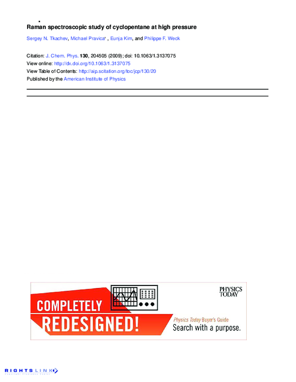 (PDF) Raman spectroscopic study of cyclopentane at high pressure