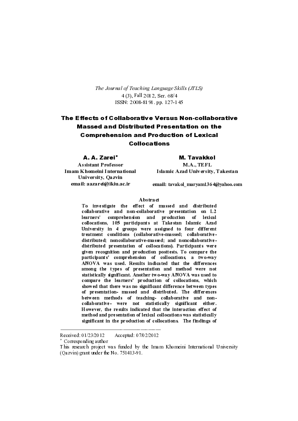 (PDF) The Effects of Collaborative Versus Non-collaborative Massed and ...