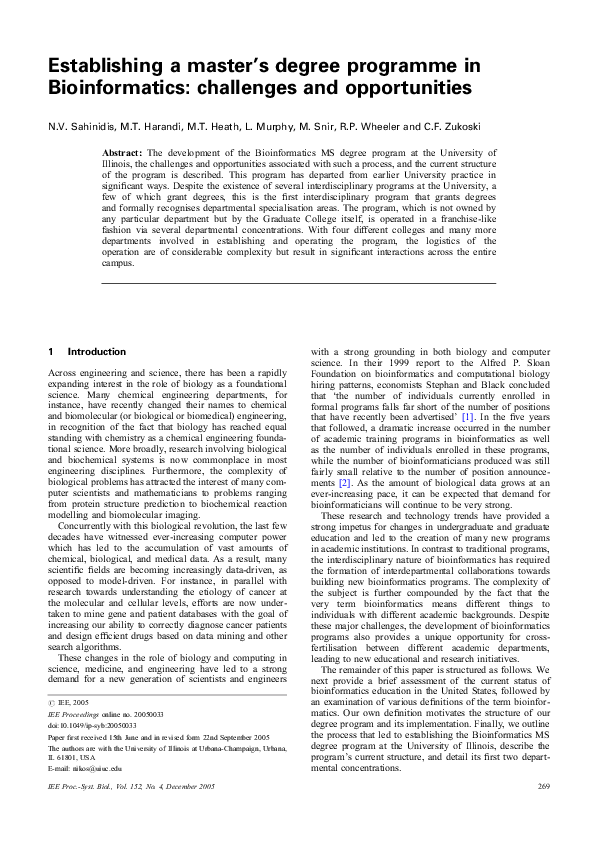 (PDF) Establishing a master's degree programme in Bioinformatics