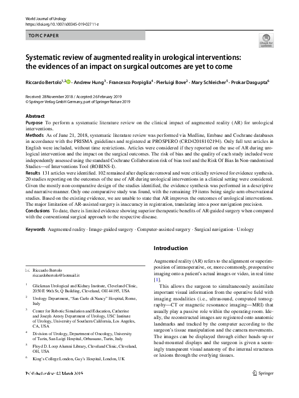 (PDF) Systematic review of augmented reality in urological ...