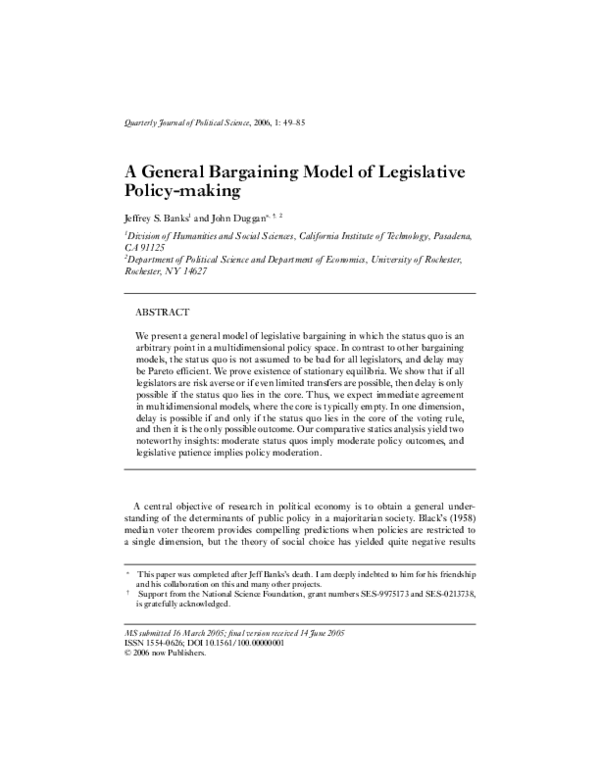 (PDF) A General Bargaining Model of Legislative Policy-making