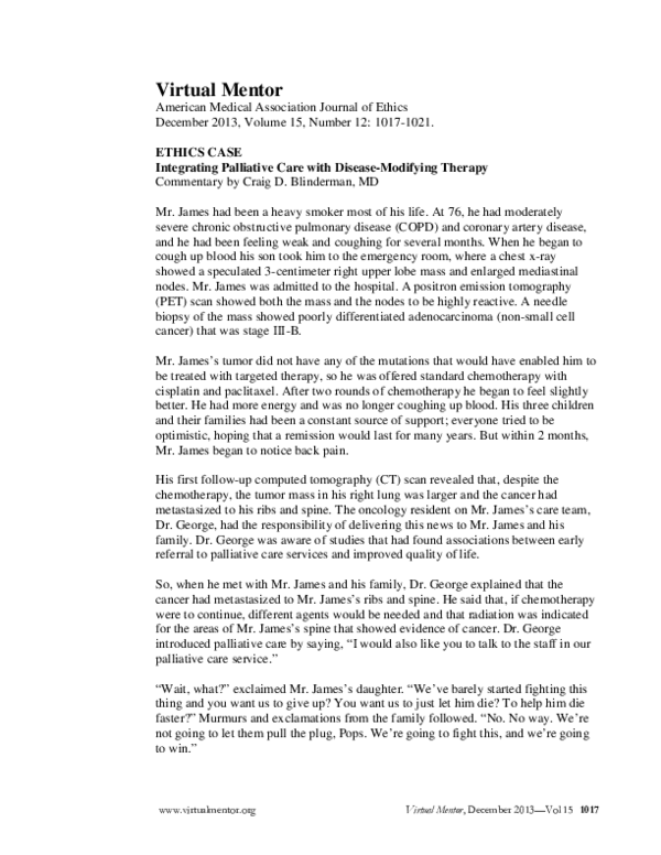 (PDF) Integrating palliative care with disease-modifying therapy
