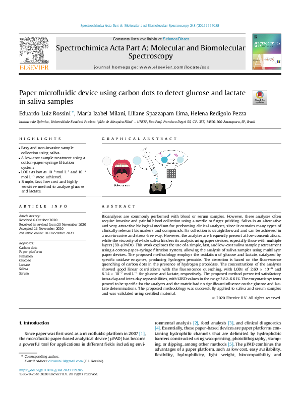 (PDF) Paper microfluidic device using carbon dots to detect glucose and ...