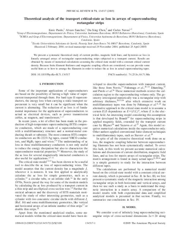 (PDF) Theoretical analysis of the transport critical-state ac loss in ...
