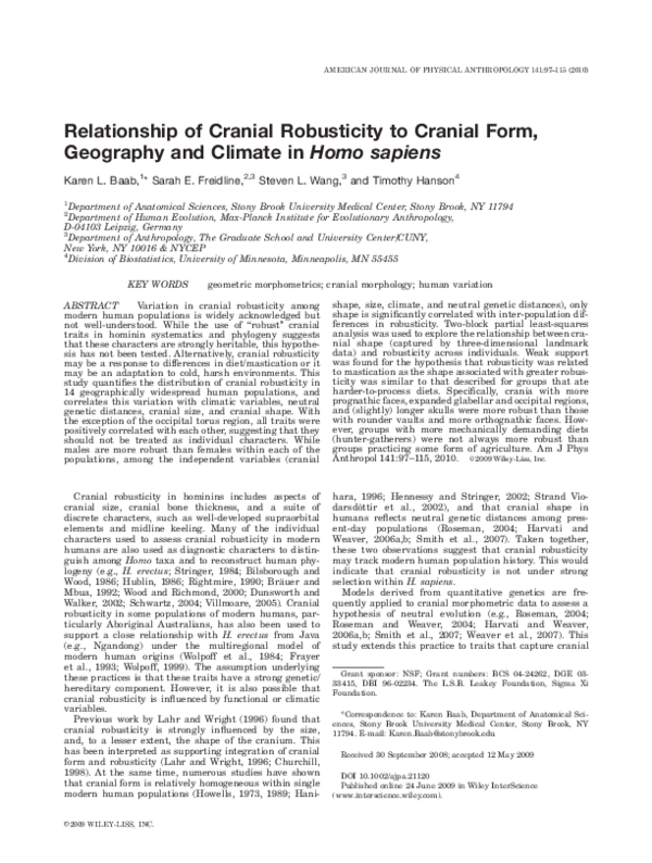(PDF) Relationship of cranial robusticity to cranial form, geography ...