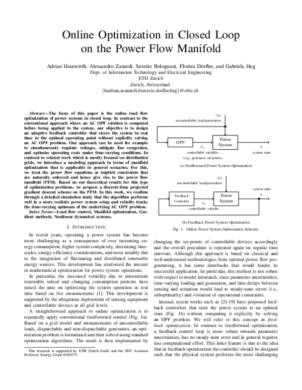 (PDF) Online optimization in closed loop on the power flow manifold