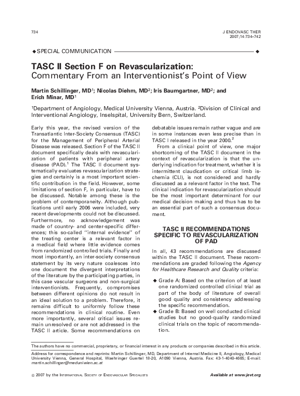 (PDF) TASC II Section F on Revascularization: Commentary From an ...