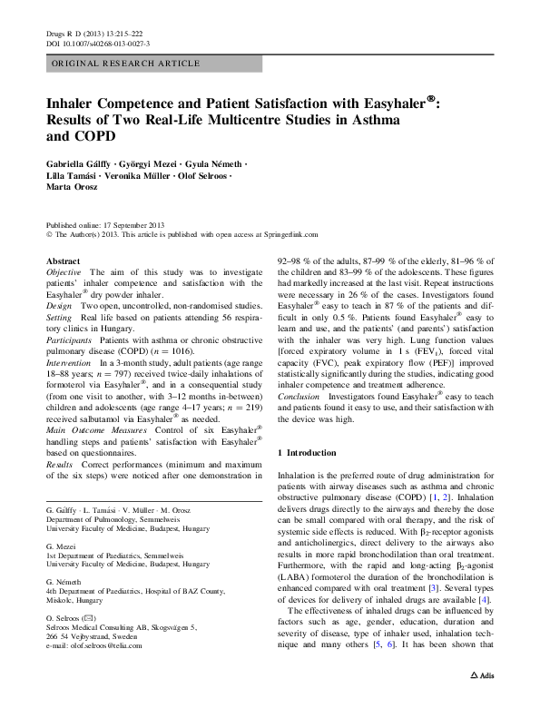 (PDF) Inhaler Competence and Patient Satisfaction with Easyhaler ...
