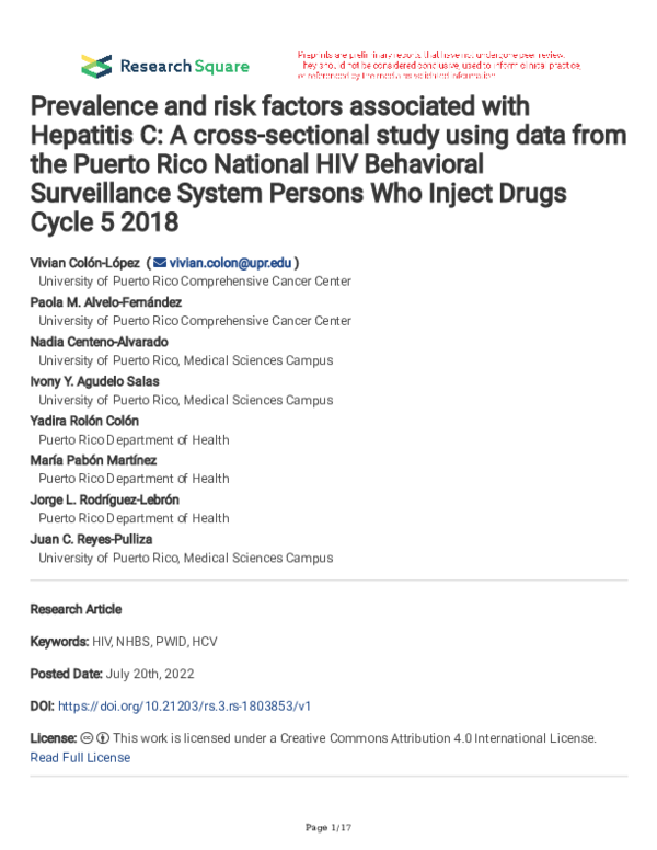 (PDF) Prevalence and risk factors associated with Hepatitis C: A cross ...