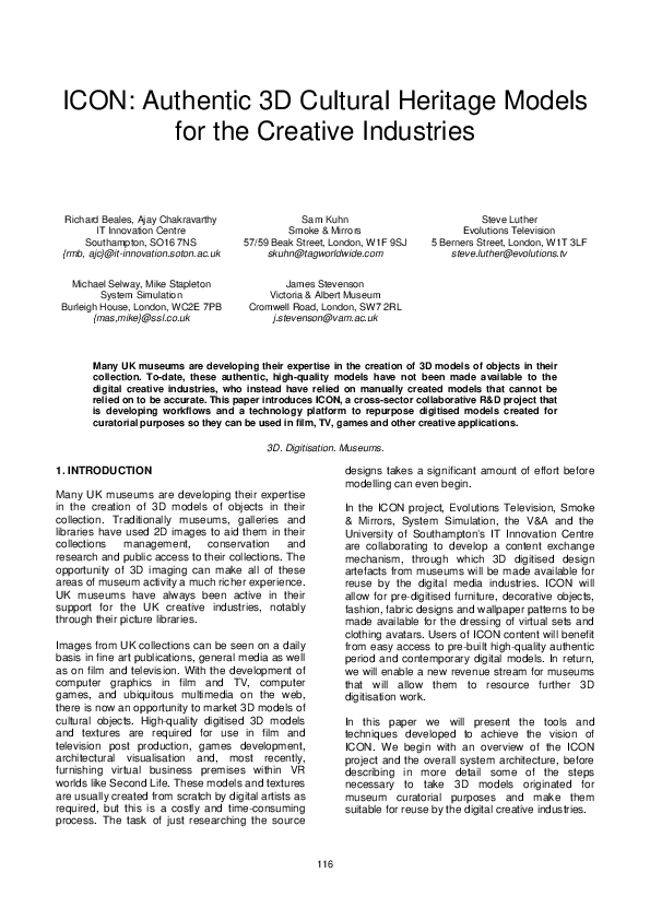 (PDF) ICON: Authentic 3D Cultural Heritage Models for the Creative ...