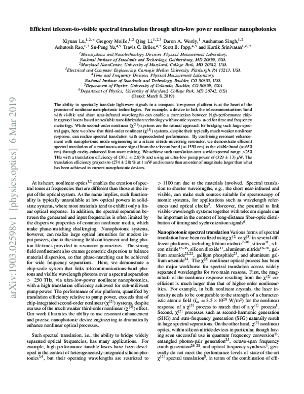 (PDF) Efficient telecom-to-visible spectral translation through ...