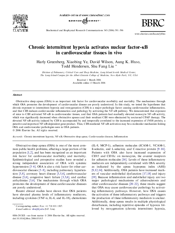 (PDF) Chronic intermittent hypoxia activates nuclear factor-κB in ...