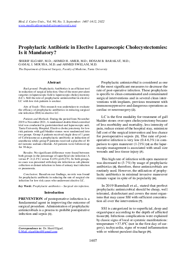 (PDF) Prophylactic Antibiotic in Elective Laparoscopic ...