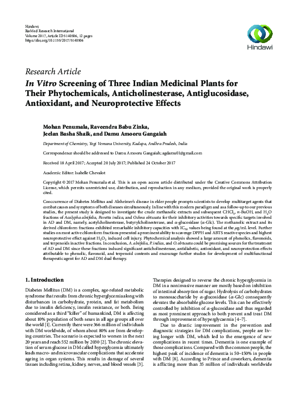 (PDF) In VitroScreening of Three Indian Medicinal Plants for Their ...