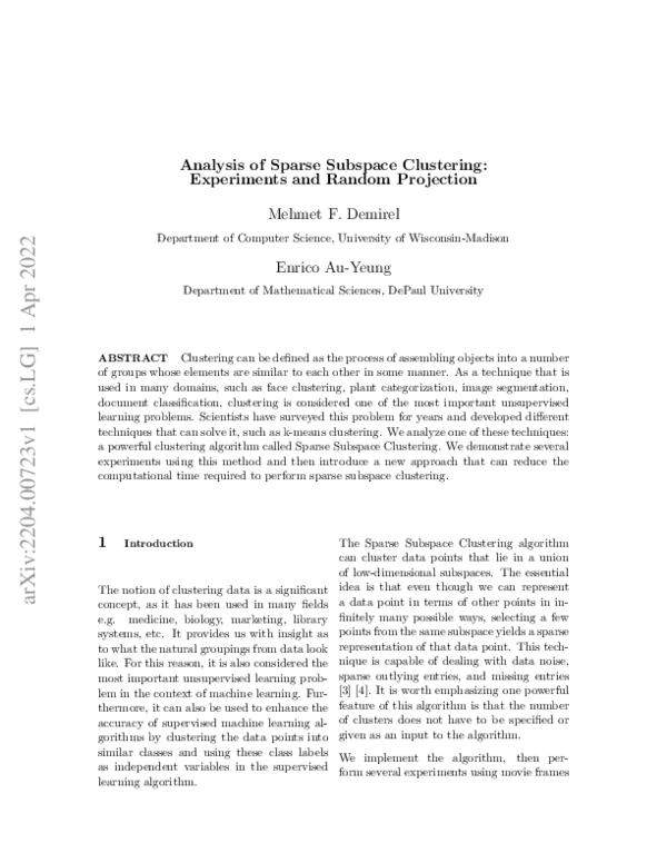 (PDF) Analysis of Sparse Subspace Clustering: Experiments and Random ...