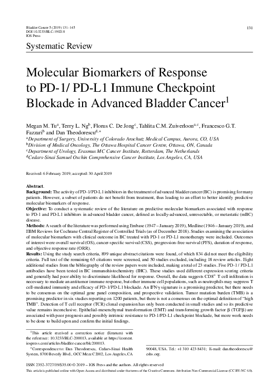 (PDF) Molecular Biomarkers of Response to PD-1/ PD-L1 Immune Checkpoint ...