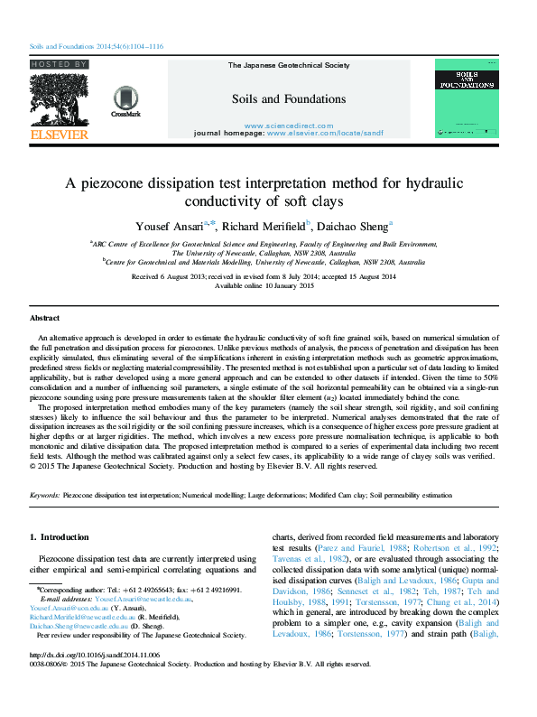 (PDF) A piezocone dissipation test interpretation method for hydraulic ...