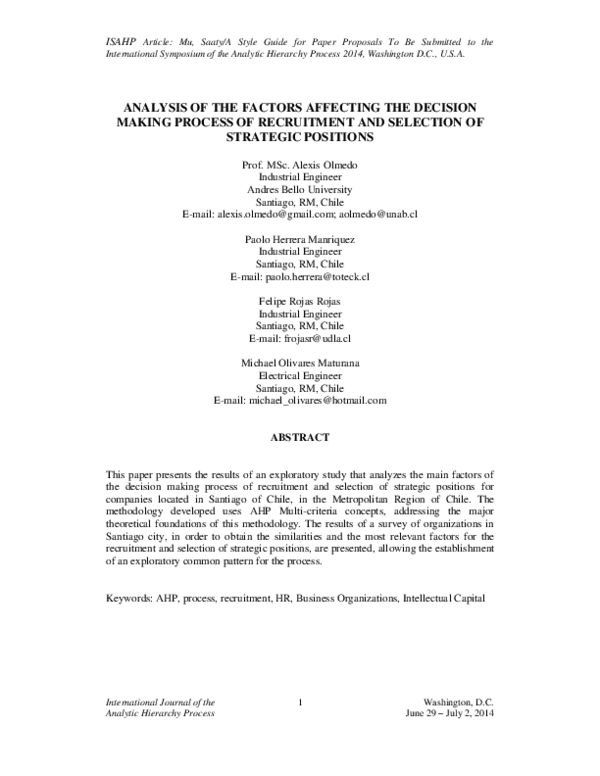 (PDF) Analysis of the Factors Affecting the Decision Making Process of ...