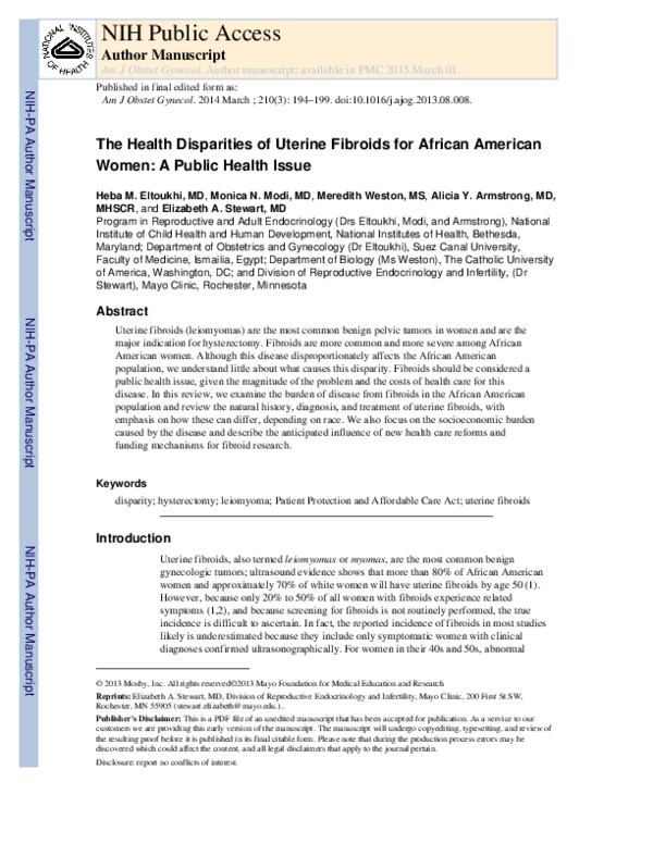 (PDF) The health disparities of uterine fibroid tumors for African ...