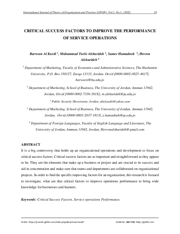 (PDF) Critical Success Factors to Improve the Performance of Service ...