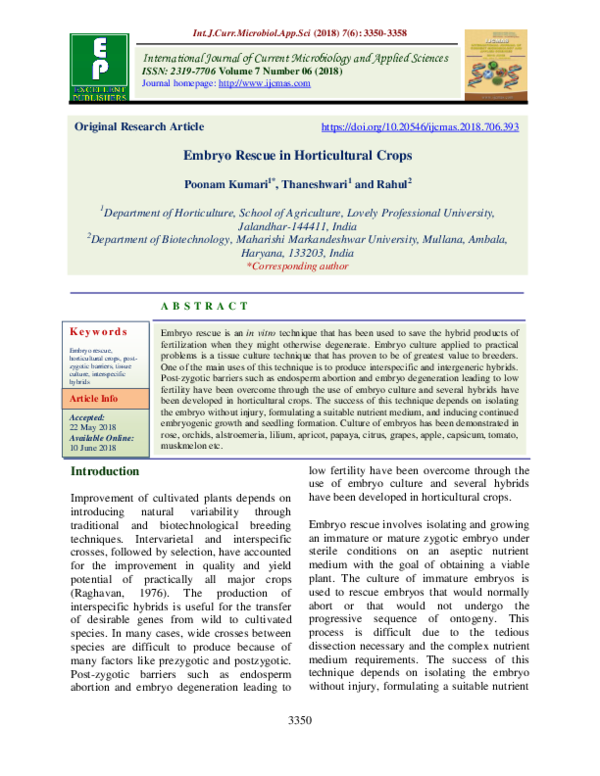 (PDF) Embryo Rescue in Horticultural Crops