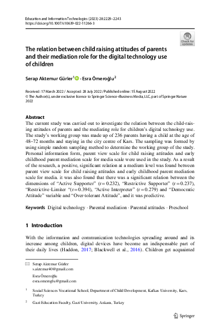(PDF) The relation between child raising attitudes of parents and their ...