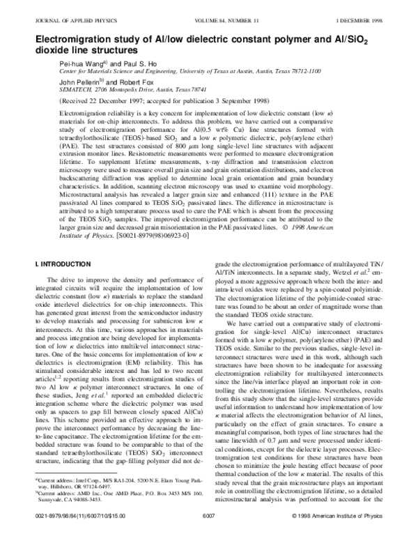(PDF) Electromigration study of Al/low dielectric constant polymer and ...