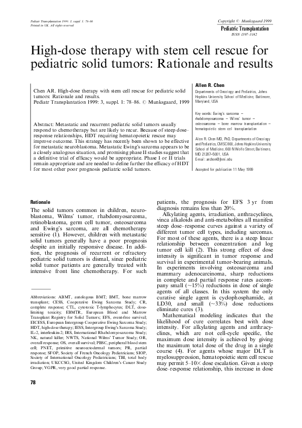 (PDF) High-dose therapy with stem cell rescue for pediatric solid ...