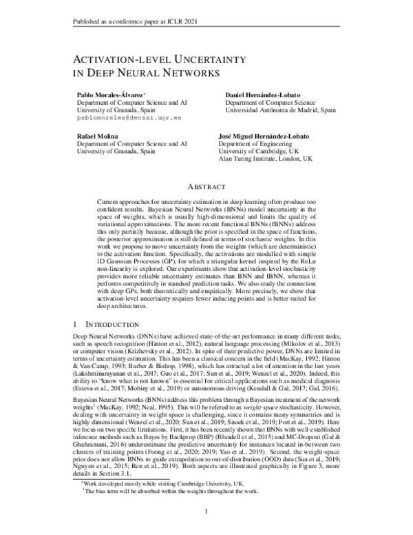 (PDF) Activation-level uncertainty in deep neural networks
