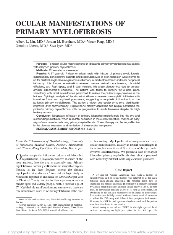 (PDF) Ocular Manifestations of Primary Myelofibrosis