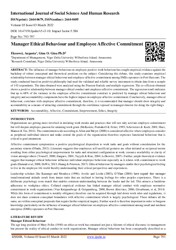 (PDF) Manager Ethical Behaviour and Employee Affective Commitment