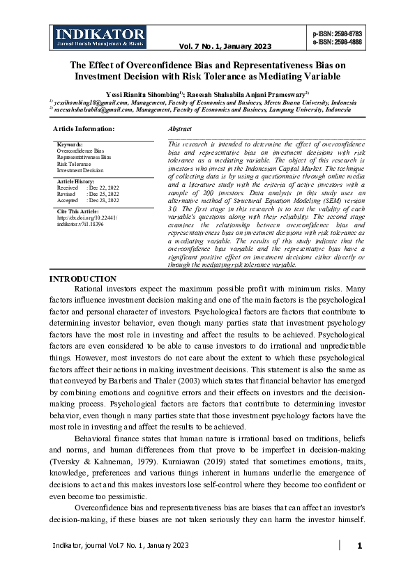 (DOC) The Effect of Overconfidence Bias and Representativeness Bias on ...