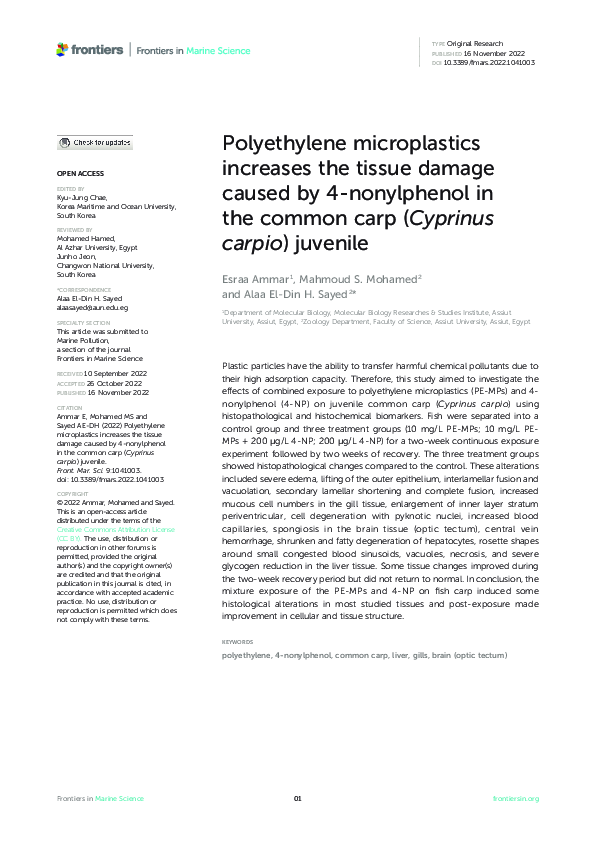 (PDF) Polyethylene microplastics increases the tissue damage caused by ...