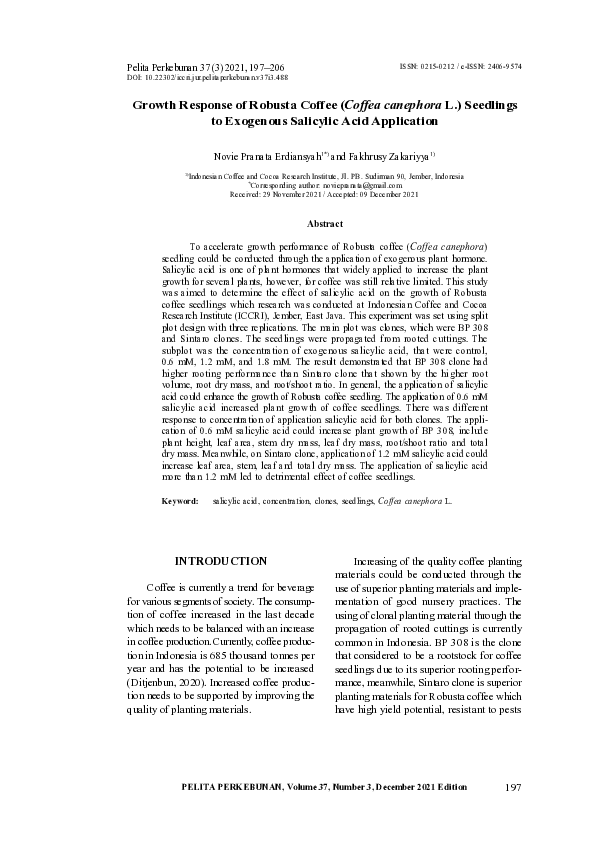 (PDF) Growth Response of Robusta Coffee (Coffea canephora L.) Seedlings ...