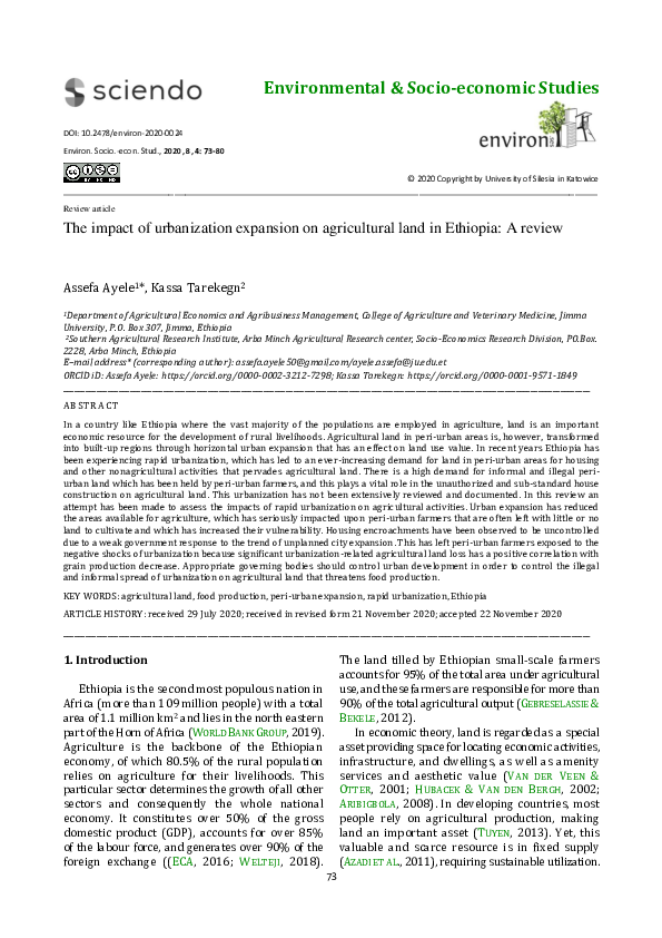 (PDF) The impact of urbanization expansion on agricultural land in ...