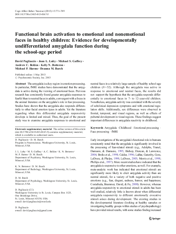 (PDF) Functional brain activation to emotional and nonemotional faces ...