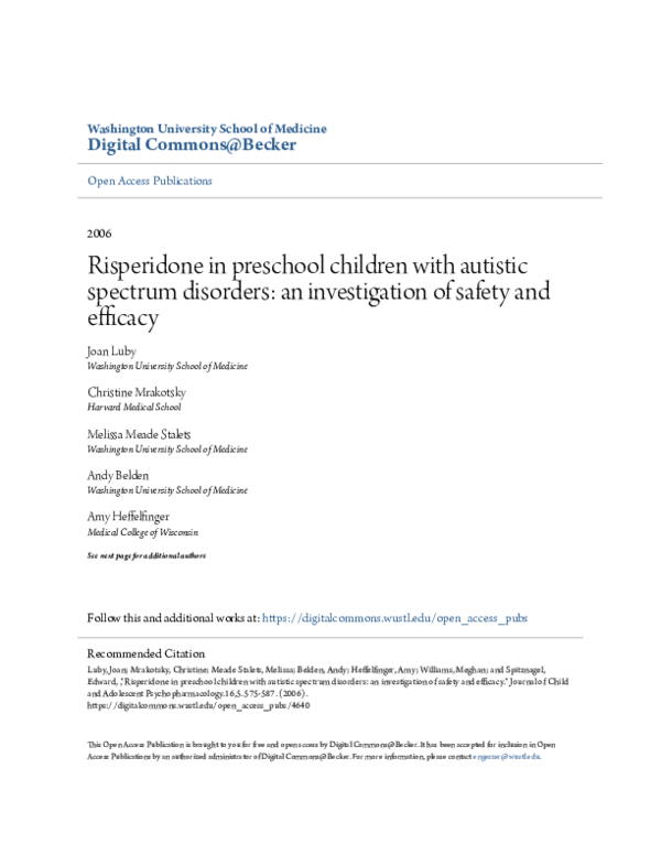 (PDF) Risperidone in Preschool Children with Autistic Spectrum ...