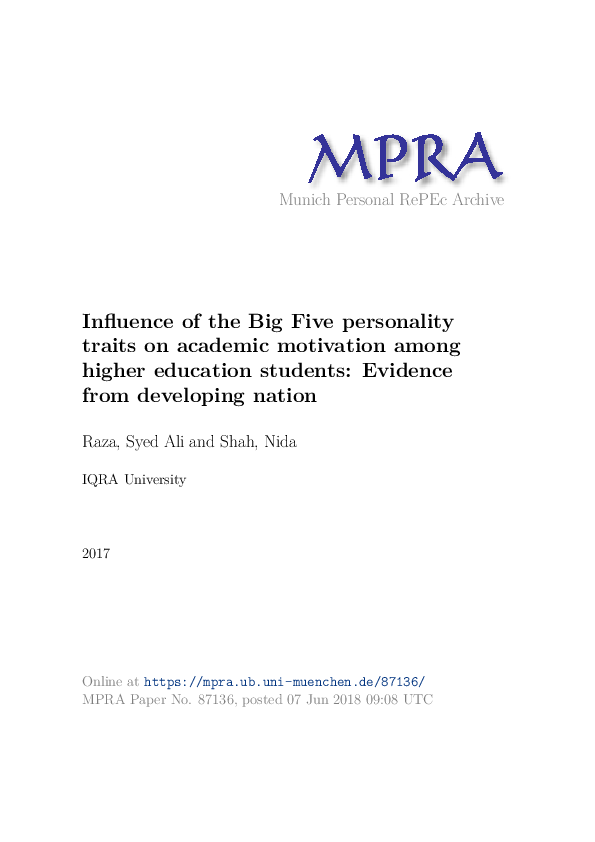 (PDF) Influence of the Big Five personality traits on academic ...