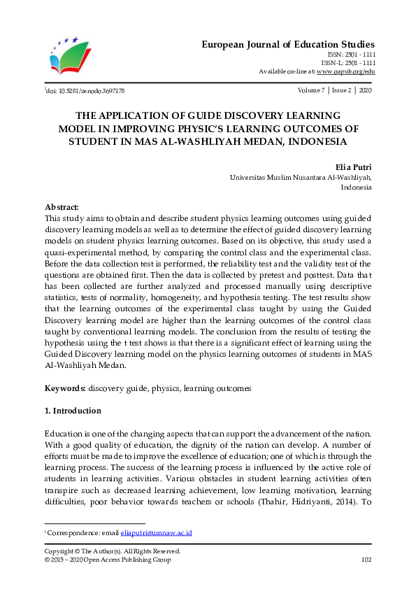 (PDF) The Application of Guide Discovery Learning Model in Improving ...