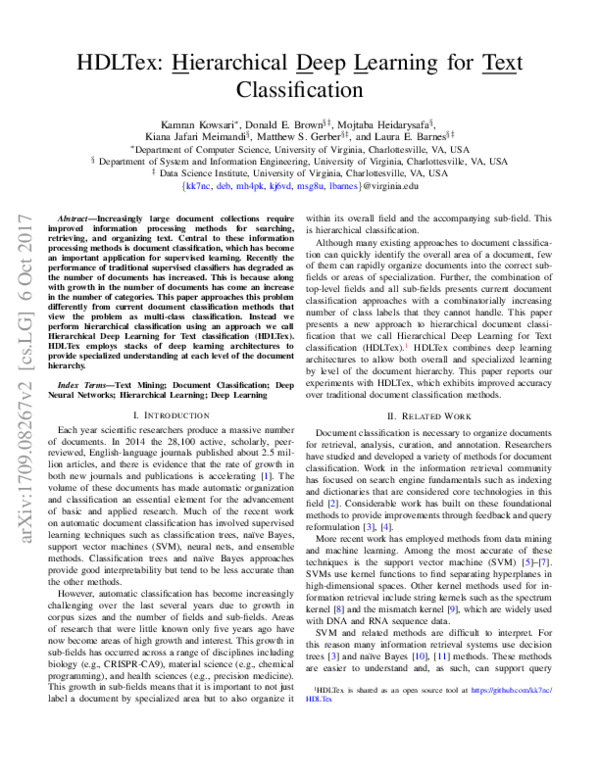 (PDF) HDLTex: Hierarchical Deep Learning for Text Classification