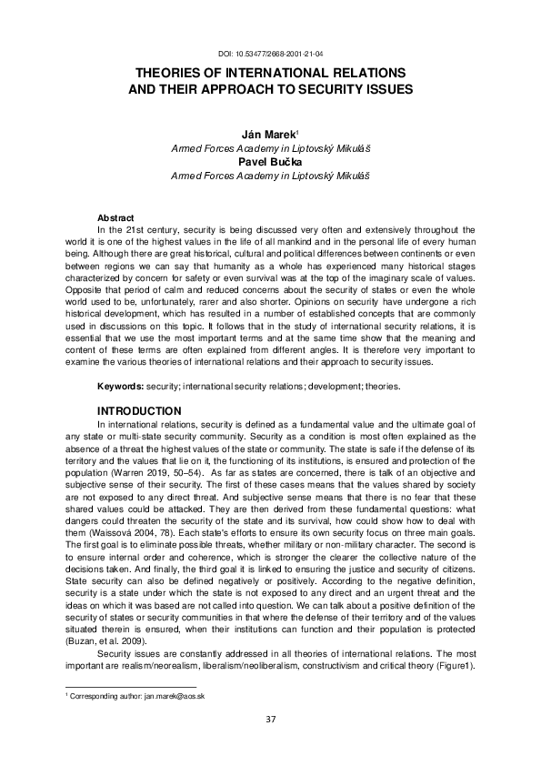 (PDF) Theories of International Relations and Their Approach to ...