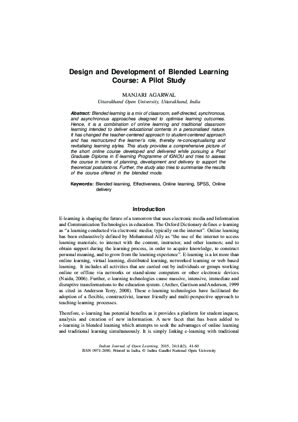(PDF) Design and Development of Blended Learning Course: A Pilot Study