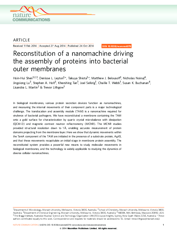 (PDF) Reconstitution of a nanomachine driving the assembly of proteins ...