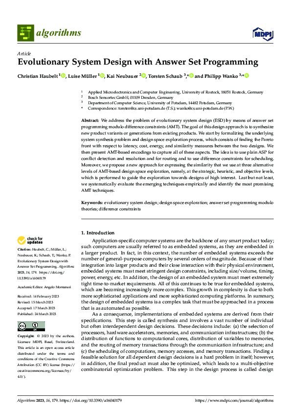 (PDF) Evolutionary System Design with Answer Set Programming