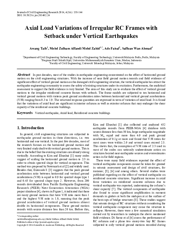 (PDF) Axial Load Variations of Irregular RC Frames with Setback under ...