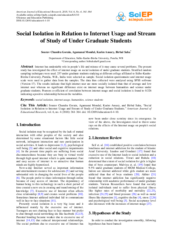 (PDF) Social Isolation in Relation to Internet Usage and Stream of ...