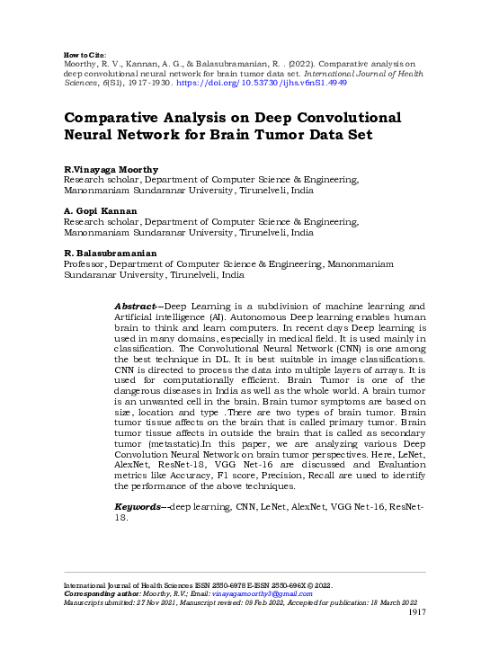 (PDF) Comparative analysis on deep convolutional neural network for ...