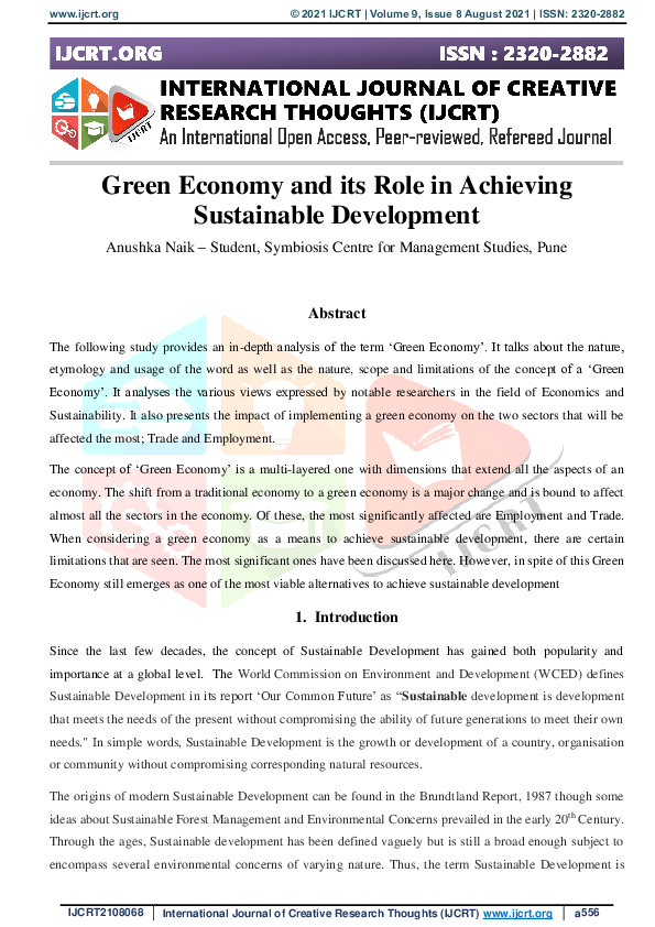 (PDF) Green Economy and its Role in Achieving Sustainable Development